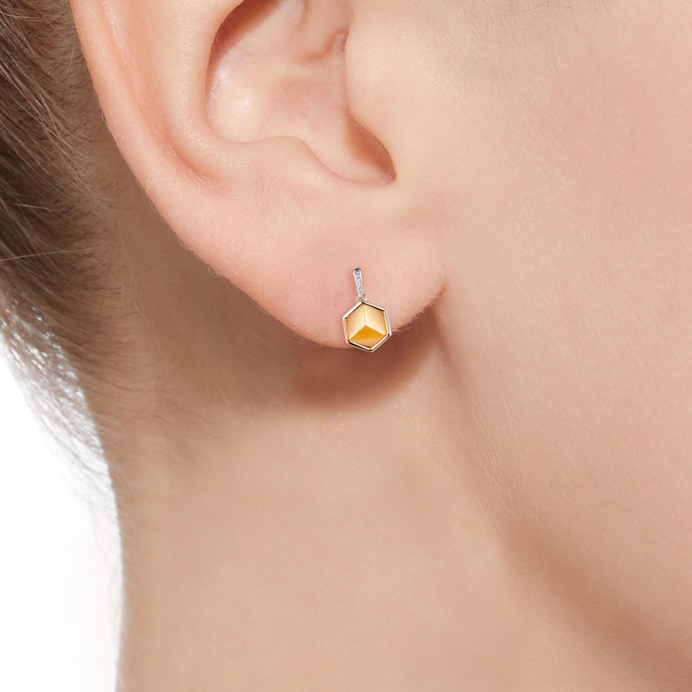 model- honey bee- mother of pearl earring