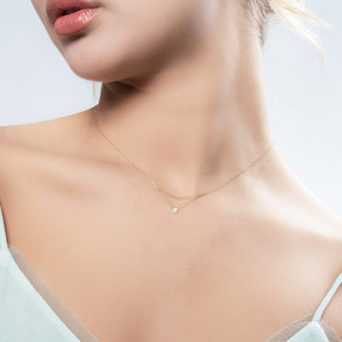 Model Wearing Nue- 18K Mia Diamond Necklace