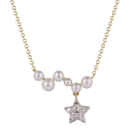 Pearl 14K Rose Gold Perseids Diamond Necklace
