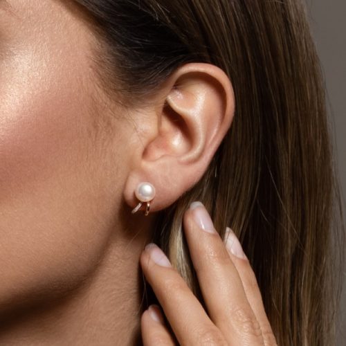Pearl 14K Diamond Atom Earrings